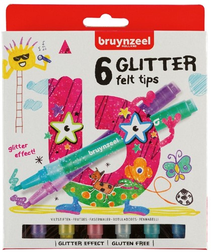 Glitter Viltstiften Bruynzeel 6 Stuks