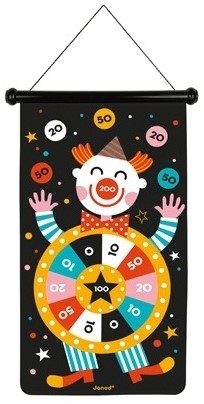 Janod - Magnetisches Dartspiel mit Zirkus-Motiv, zum Agilität 6 von und doppelseitig, Pfeile, Geschicklichkeitsspiel, Erlernen Konzentration